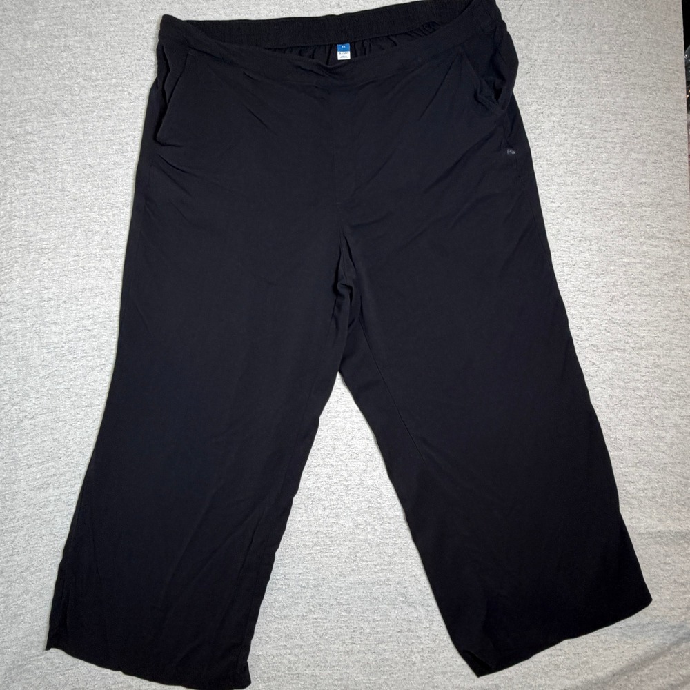 Old Navy Womens Cropped Pants 3X Black Wide Leg Rayon Elastic Waist Casual